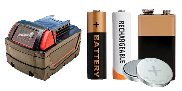 rechargeable, AA, and button batteries
