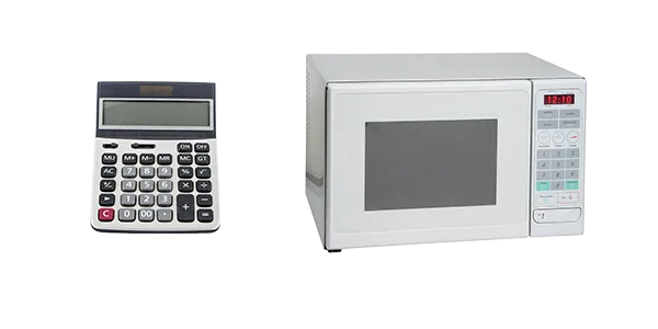 a calculator and microwave oven