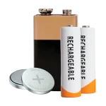 2 AA rechargeable, a 9-volt, and cell batteries