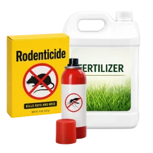 Rodenticide, Fertilizer and Bug Spray containers