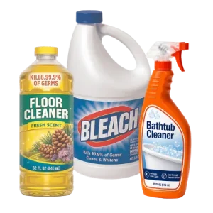 Floor cleaner, bleech and bathtub cleaner containers